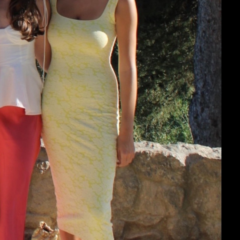 Zara Yellow Stretch Sculpt floral Midi Dress size L NWT